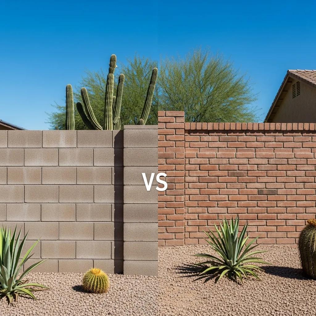 Comparison of block wall and brick wall in a sunny Phoenix setting