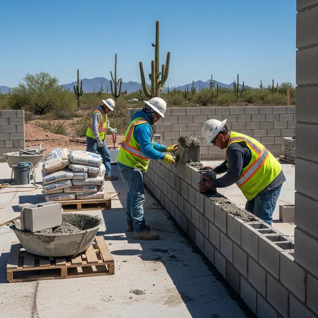 Construction site in Phoenix with heat-resistant CMUs being installed
