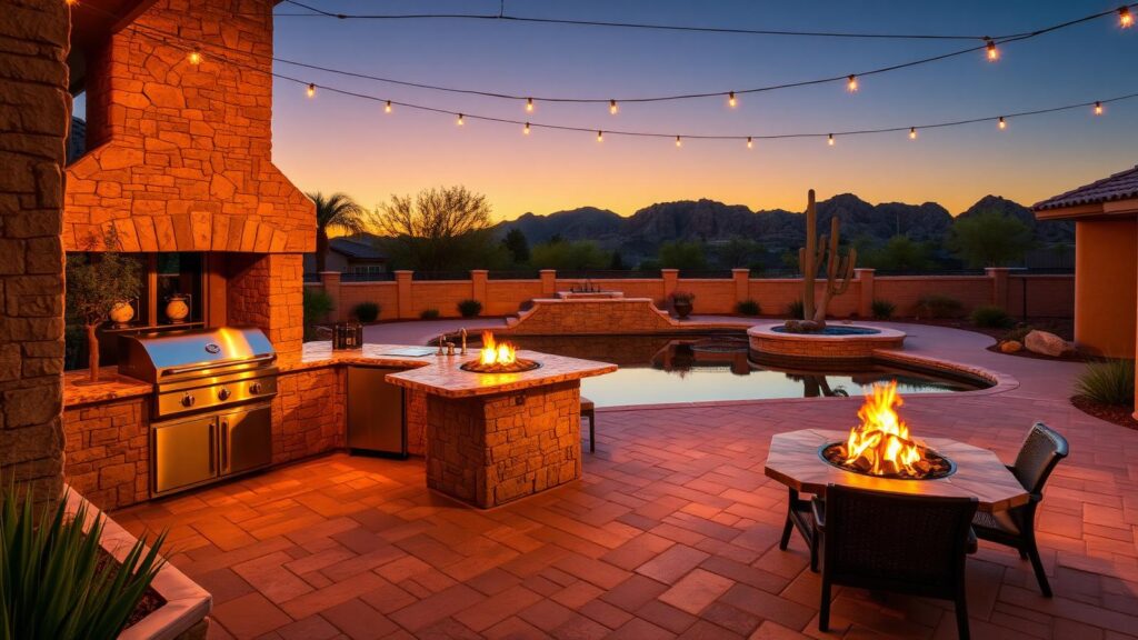 Transform your outdoor area with stunning custom BBQ islands in Phoenix. Enjoy perfect cooking spaces and cozy fire pits designed for unforgettable gatherings.